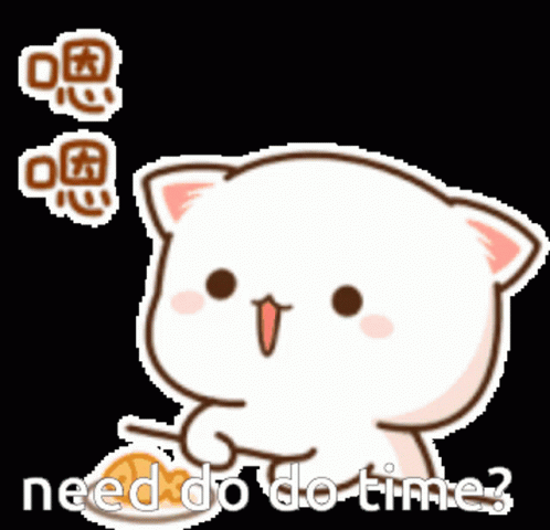 A Cartoon Cat Is Eating An Orange And Saying `` Need Do Do Time ? '' GIF