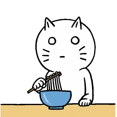 A Cartoon Cat Is Eating Noodles Out Of A Bowl With Chopsticks . Sticker