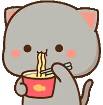 A Cartoon Cat Is Eating Noodles With Chopsticks . Sticker