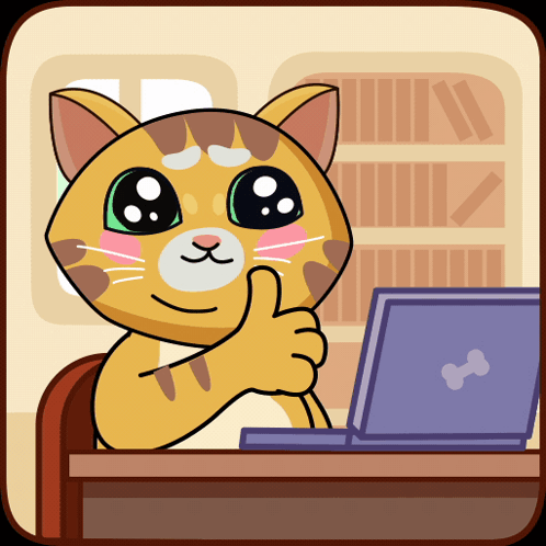 A Cartoon Cat Is Giving A Thumbs Up While Sitting In Front Of A Laptop GIF