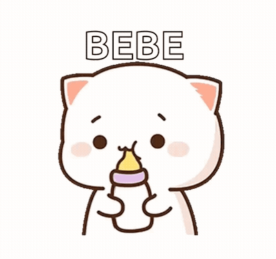 A Cartoon Cat Is Holding A Baby Bottle In Its Mouth And The Word Bebe Is Above It . GIF
