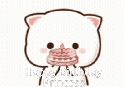 A Cartoon Cat Is Holding A Birthday Cake In Its Mouth And Saying `` Happy Birthday Princess '' . GIF