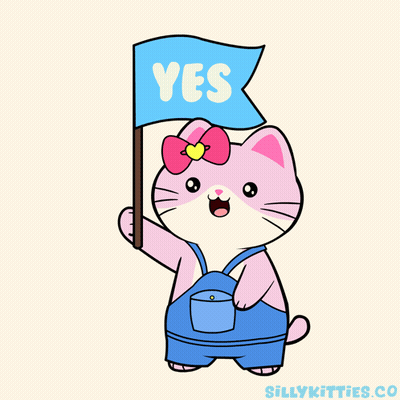 A Cartoon Cat Is Holding A Blue Flag That Says Yes GIF