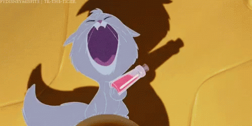 A Cartoon Cat Is Holding A Bottle Of Pink Liquid And Smiling While Saying I Win GIF