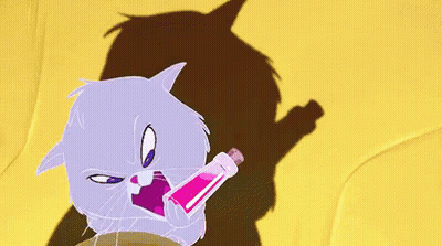 A Cartoon Cat Is Holding A Bottle With A Pink Liquid And Says I Win . GIF