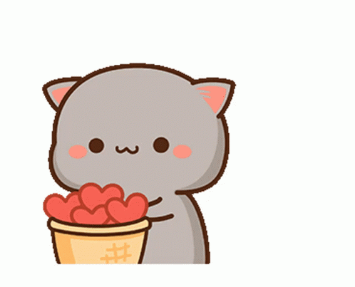A Cartoon Cat Is Holding A Bucket Of Hearts In Front Of Its Eyes . GIF