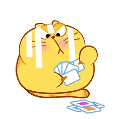 A Cartoon Cat Is Holding A Bunch Of Cards Sticker