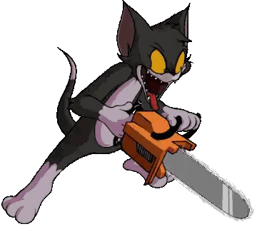 A Cartoon Cat Is Holding A Chainsaw In Its Paws Sticker