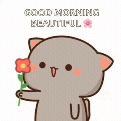 A Cartoon Cat Is Holding A Flower In Its Paw And Saying `` Good Morning Beautiful '' . GIF