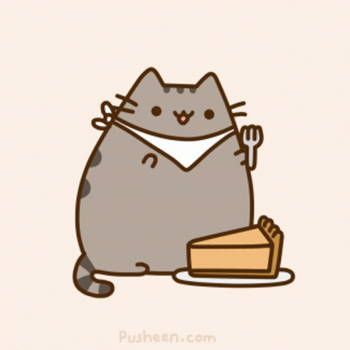 A Cartoon Cat Is Holding A Fork Next To A Slice Of Pumpkin Pie GIF
