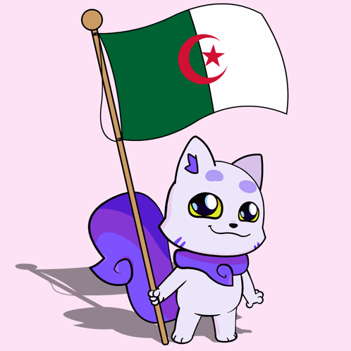 A Cartoon Cat Is Holding A Green And White Flag With A Red Star On It GIF