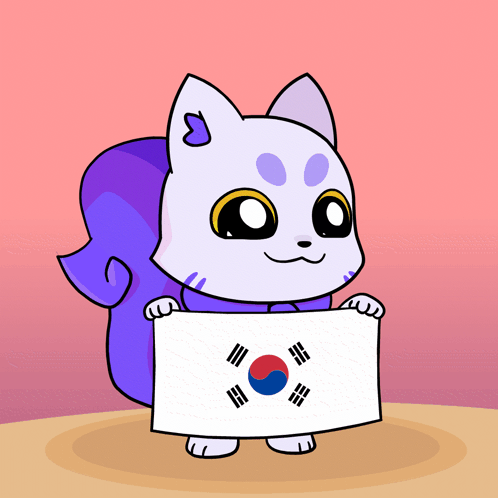 A Cartoon Cat Is Holding A Korean Flag In Its Paws GIF
