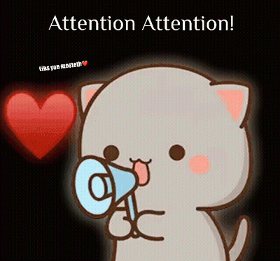 A Cartoon Cat Is Holding A Megaphone In Front Of A Heart And Says `` Attention Attention '' . GIF
