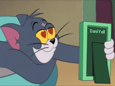 A Cartoon Cat Is Holding A Picture Frame That Says Dani Yell On It GIF