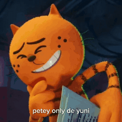 A Cartoon Cat Is Holding A Piece Of Paper And Says Petey Only De Yuni . GIF