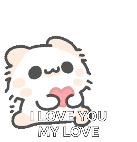 A Cartoon Cat Is Holding A Pink Heart And Saying I Love You My Love GIF