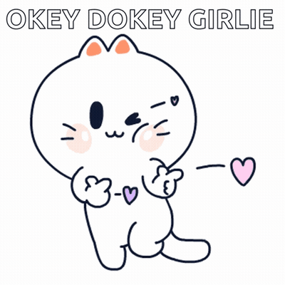 A Cartoon Cat Is Holding A Pink Heart And Says " Okey Dokey Girlie " GIF