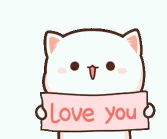 A Cartoon Cat Is Holding A Pink Sign That Says `` I Love You '' . GIF