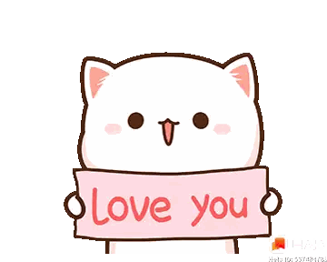 A Cartoon Cat Is Holding A Pink Sign That Says Love You Sticker