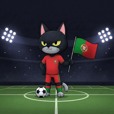 A Cartoon Cat Is Holding A Portugal Flag And A Soccer Ball GIF