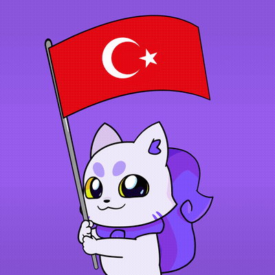 A Cartoon Cat Is Holding A Red Flag With A Crescent Moon And Star GIF