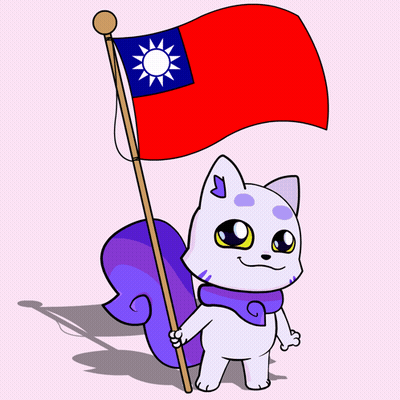 A Cartoon Cat Is Holding A Red Flag With A Sun On It GIF