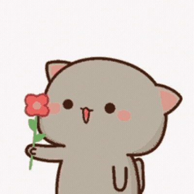 A Cartoon Cat Is Holding A Red Flower . GIF