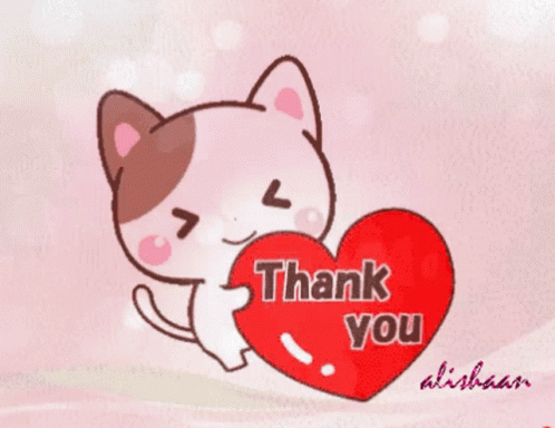 A Cartoon Cat Is Holding A Red Heart That Says Thank You GIF