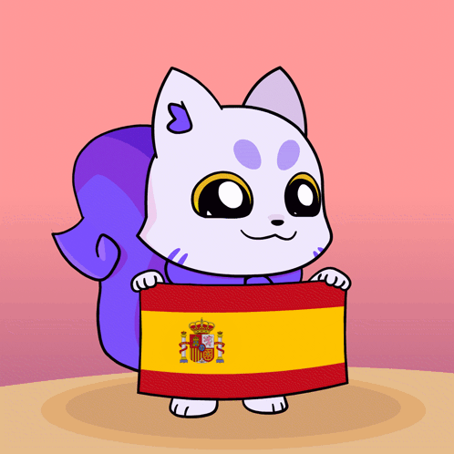 A Cartoon Cat Is Holding A Spanish Flag In Its Paws GIF