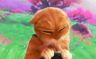 A Cartoon Cat Is Holding A Steering Wheel In A Field GIF