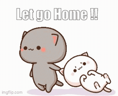 A Cartoon Cat Is Holding Another Cat 'S Hand And Says Let Go Home !! I Want To Go Home . GIF