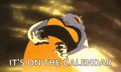 A Cartoon Cat Is Hugging A Pumpkin With The Words `` It 'S On The Calendar '' Written On It . GIF