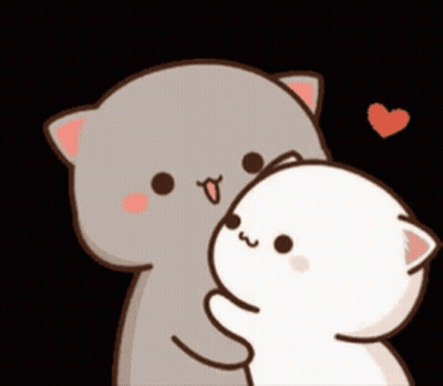 A Cartoon Cat Is Hugging Another Cat With A Heart Behind Them . GIF