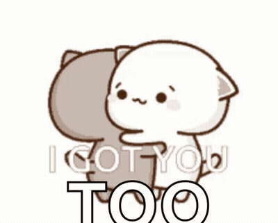 A Cartoon Cat Is Hugging Another Cat With The Words `` I Got You Too '' Written Below It . GIF