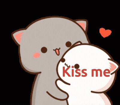 A Cartoon Cat Is Hugging Another Cat With The Words Kiss Me On It GIF