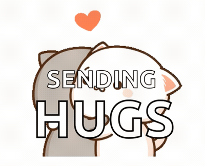 A Cartoon Cat Is Hugging Another Cat With The Words Sending Hugs Above Them GIF