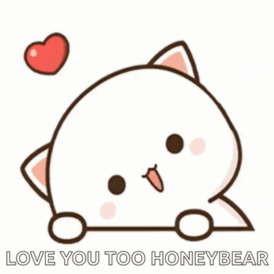 A Cartoon Cat Is Laying Down With A Heart Above It And Says `` Love You Too Honeybear '' . GIF