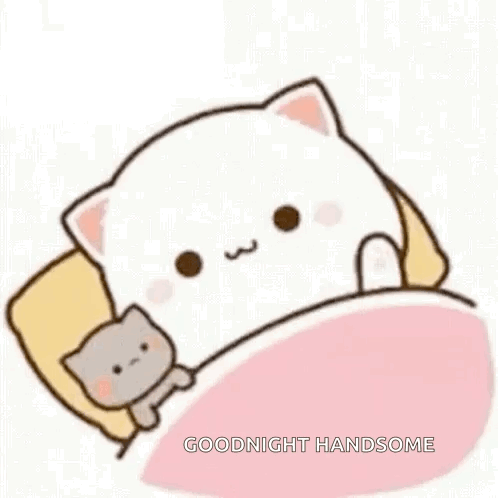 A Cartoon Cat Is Laying In A Bed With A Smaller Cat Next To It . GIF