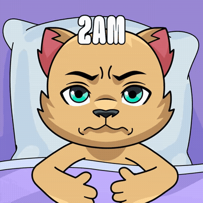 A Cartoon Cat Is Laying On A Bed With The Words 2Am Written On Its Head GIF