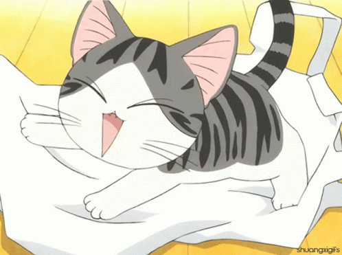 A Cartoon Cat Is Laying On A Piece Of Paper With The Words Shulangigifs Written Below It GIF