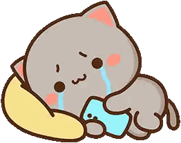 A Cartoon Cat Is Laying On A Pillow And Crying While Holding A Phone . Sticker