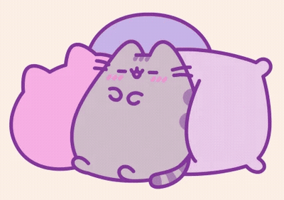 A Cartoon Cat Is Laying On A Pink Pillow With The Letter C On Its Face GIF