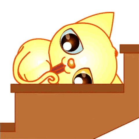 A Cartoon Cat Is Laying On A Set Of Stairs With A Stick In Its Mouth Sticker