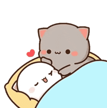 Cartoon Cat Laying On Top Of White Cat GIF