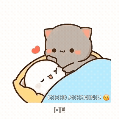 A Cartoon Cat Is Laying On Top Of A White Cat In A Bed . GIF