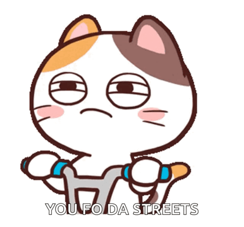 A Cartoon Cat Is Lifting Dumbbells With The Caption You Fo Da Streets GIF