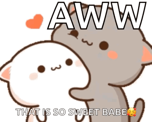A Cartoon Cat Is Petting Another Cat With The Words Aww That Is So Sweet Babe GIF