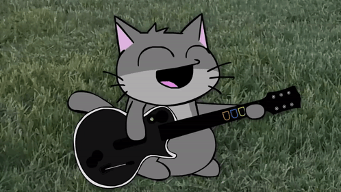 A Cartoon Cat Is Playing A Guitar With The Letters U And D On The Neck GIF