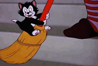 A Cartoon Cat Is Playing With A Broom And A Witch 'S Foot . GIF