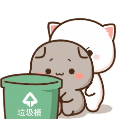 A Cartoon Cat Is Putting Something Into A Green Trash Can Sticker